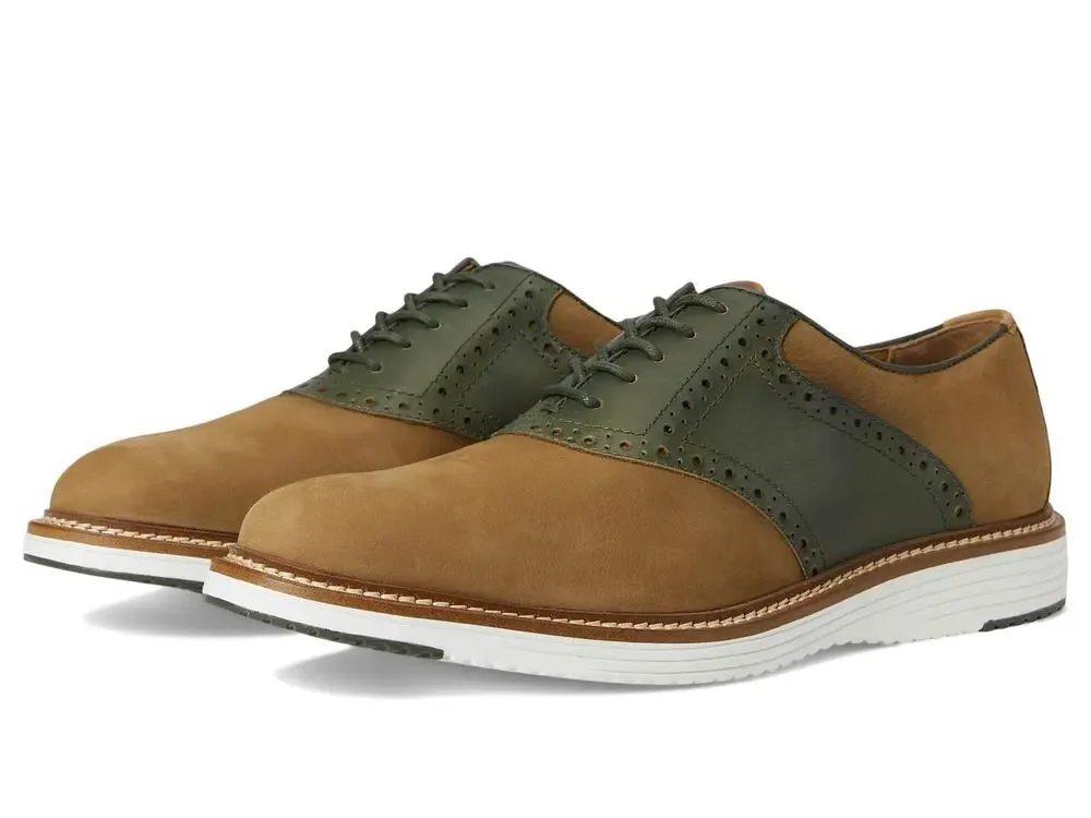 JOHNSTON & MURPHY MENS UPTON SADDLE SNUFF NUBUCK/OLIVE FULL GRAIN 10.5 M (D)